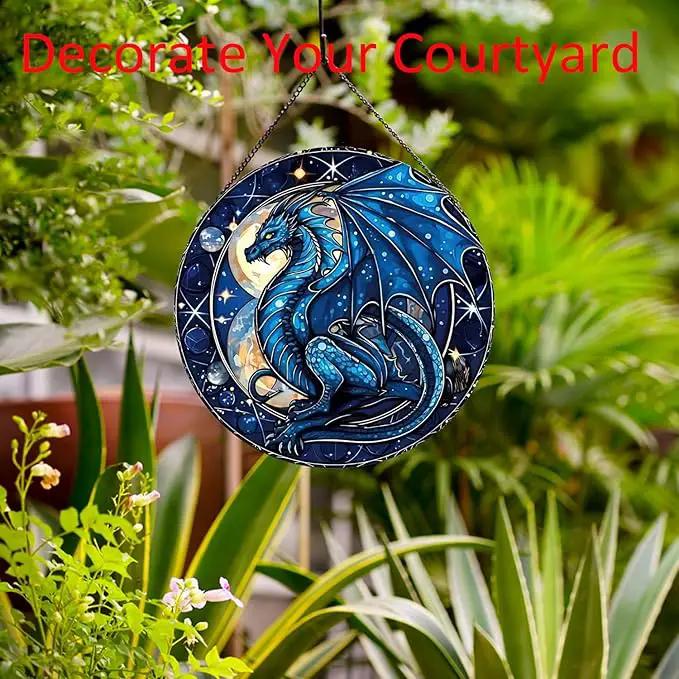 Celestial Dragon Pattern Suncatcher Stained Glass,Hanging Stained Glass for Windows,20cm/7.87inch Sun Catcher Garden Hangings Ornaments Halloween Fall Christmas Decor for Home by GreenHaven Gardens