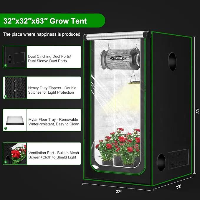MELONFARM 32"x23"x63" Grow Tent, Double Transparent Viewing Door Indoor Grow Tent, Growing Tent with High Reflective Mylar & Floor Tray, Plant Tent for Indoor Hydroponics Growing by GreenHaven Gardens