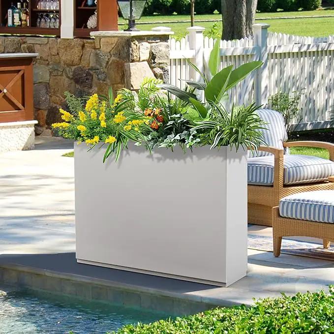 FENCY Metal Rectangular Planter Box Large Planters for Outdoor Plants, Tall Planters for Outdoor Plants with Drainage Holes, Rectangular Planters for Outdoor Plants (35.4" L x 9" W x 25.6" H,White) by GreenHaven Gardens
