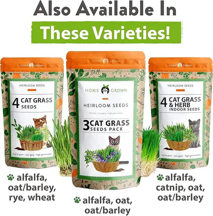 HOME GROWN Cat Grass Seed Mix – Non-GMO Oat, Alfalfa, Rye & Wheat Seeds for Cats | Indoor Pet Grass with Fast Germination | Digestive Aid, Hairball Relief & Safe Chew Alternative by GreenHaven Gardens