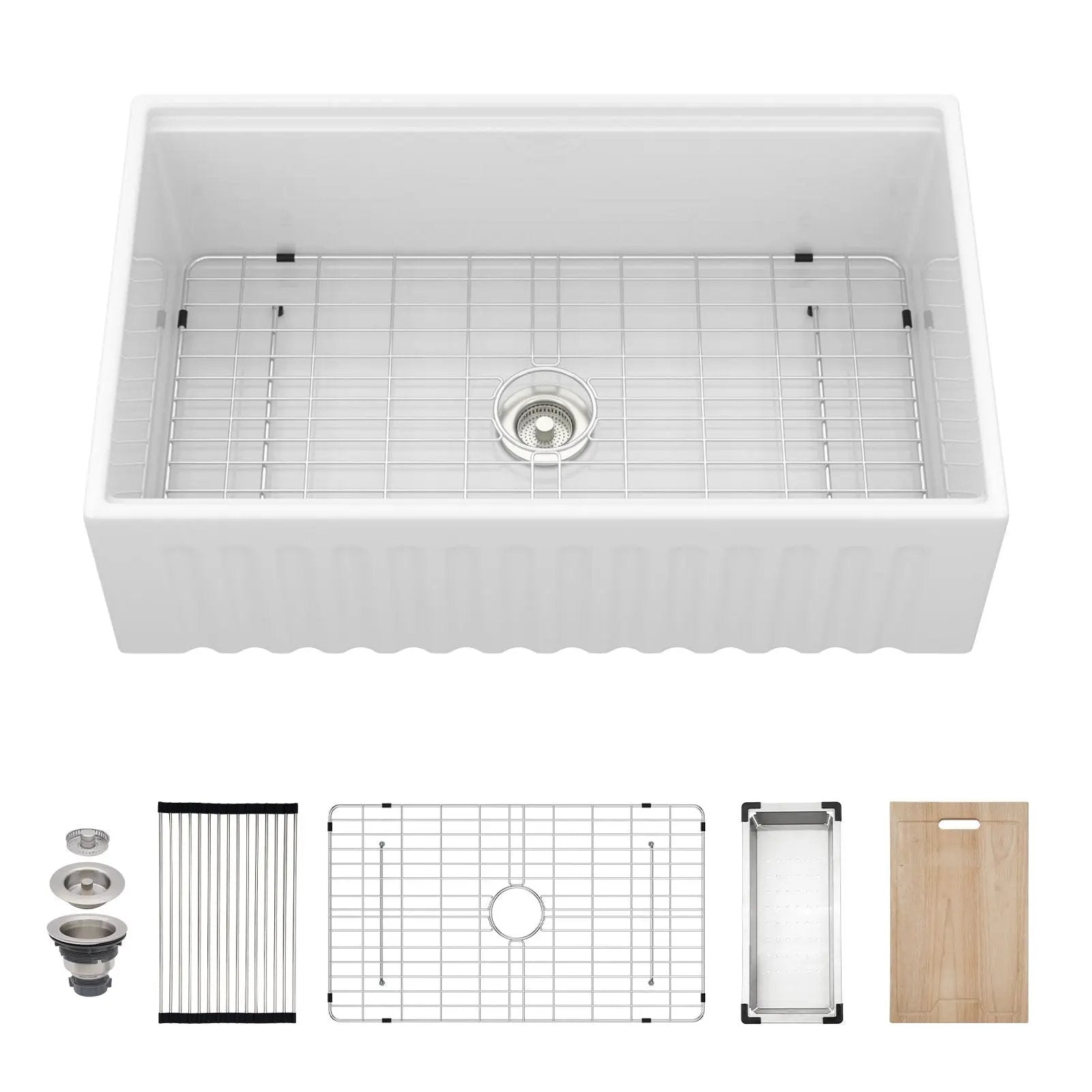 Workstation Single Bowl Apron Front Kitchen Sink - White by HouseOfZazla