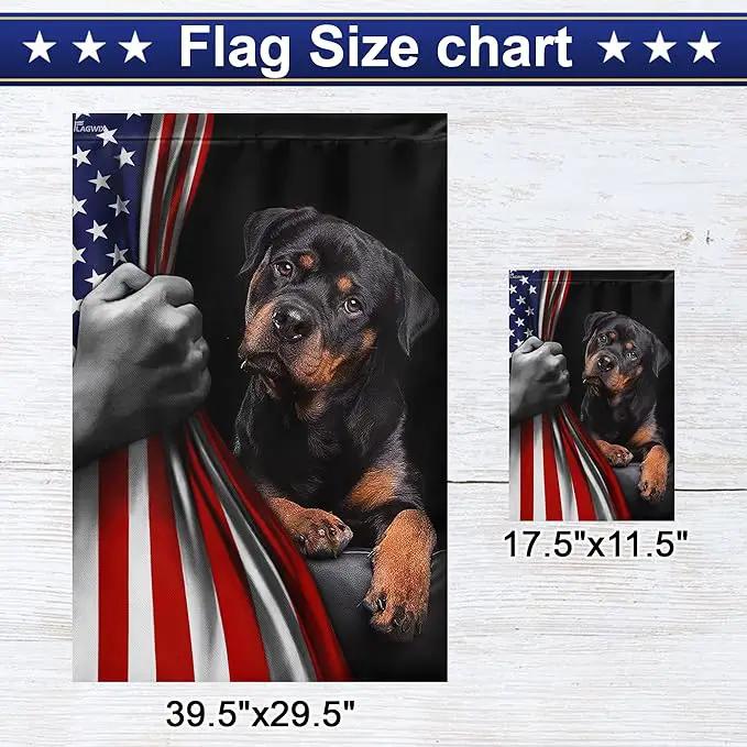 FLAGWIX Patriot American Dog Flags - Rottweiler Double Sided Flag - 4th of July Decorations for Home, Outside, Patriotic House Flag 30x40 Heavy Duty Canvas, Decorative Indoor Outdoor Flag by GreenHaven Gardens