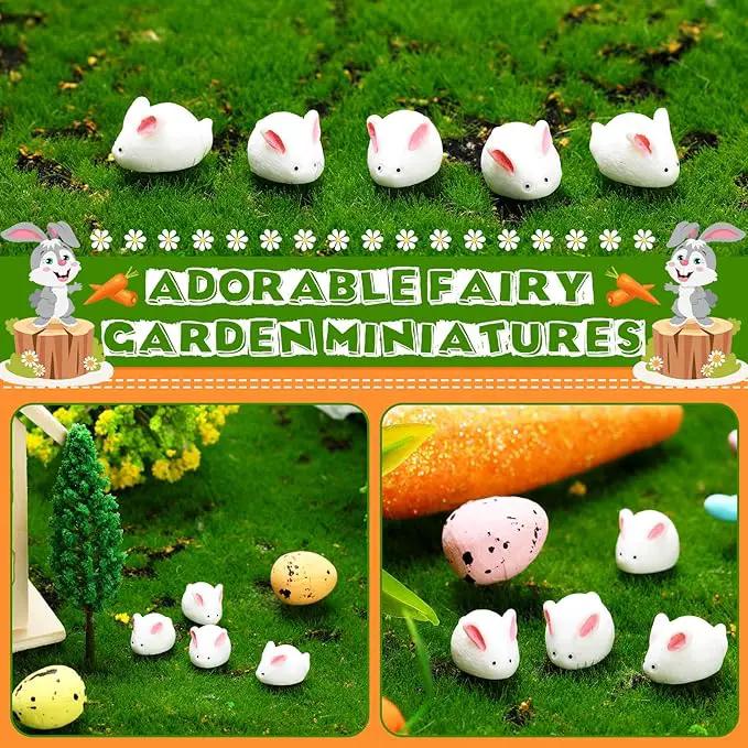 Marsui 100 Pcs Bunny Miniatures Figurines Rabbit Miniature Accessories Easter Garden Landscape Garden Rabbit for Easter Garden Accessories Dollhouses Decoration(Cute Rabbit) by GreenHaven Gardens