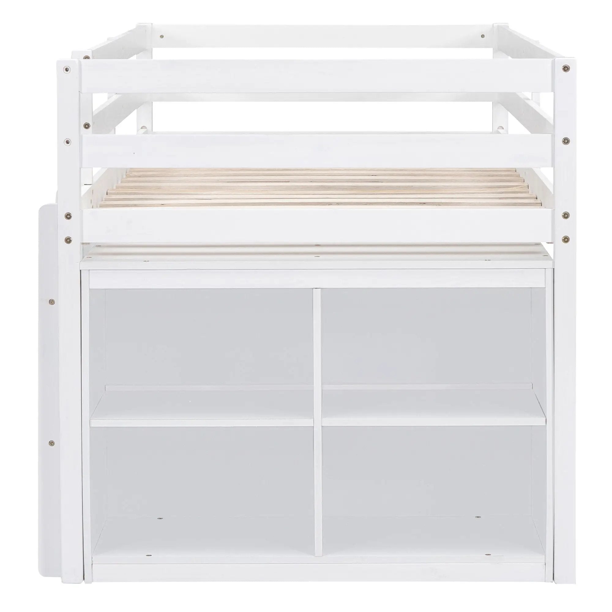 Loft Bed With Retractable Writing Desk And 4 Drawers, With Lateral Portable Desk And Shelves by HouseOfZazla