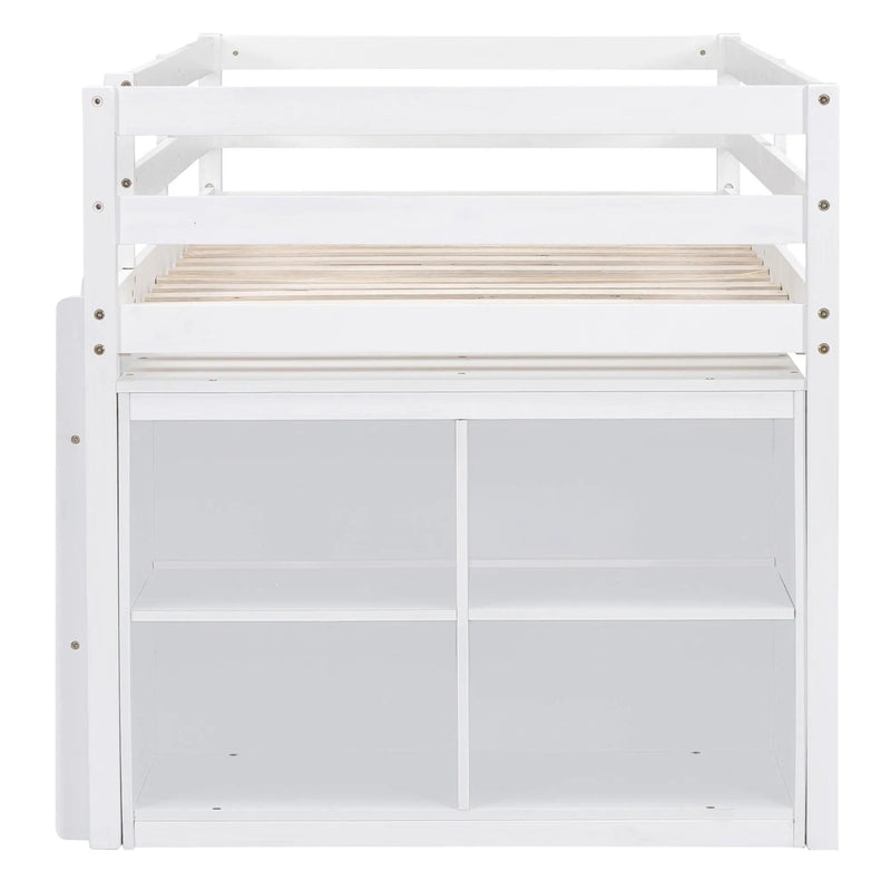 Loft Bed With Retractable Writing Desk And 4 Drawers, With Lateral Portable Desk And Shelves by HouseOfZazla