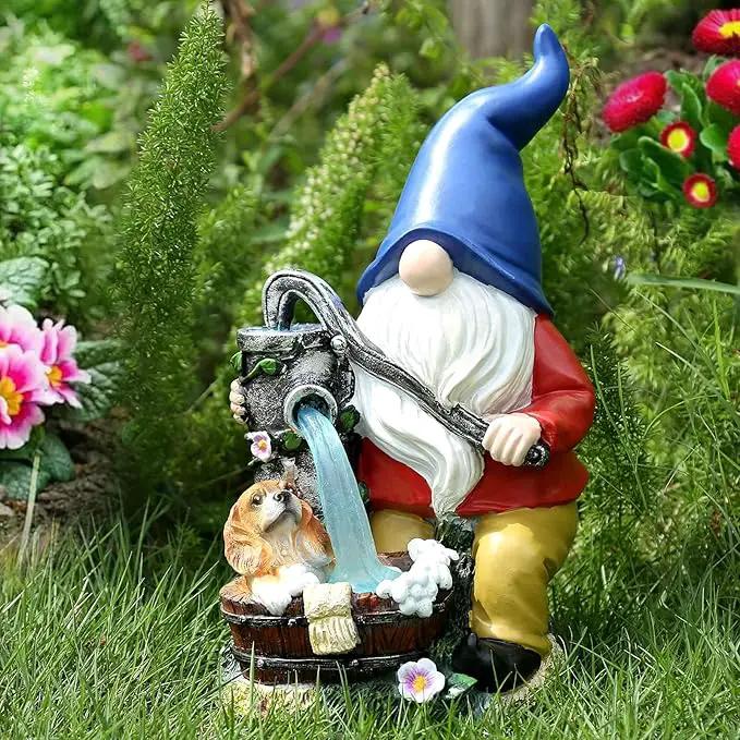 Garden Gnome Statue, Gnome Decoration for Yard with Blue Solar Light, Patio Porch Yard Garden Decor for Outside, Lawn Ornament by GreenHaven Gardens