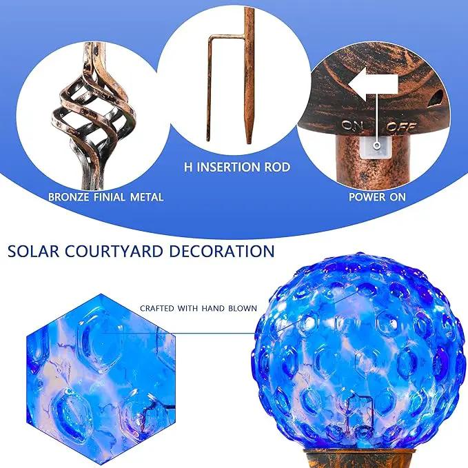 Garden Solar Lights, Decorative LED Honeycomb Glass Ball Garden Stake, Glass and Metal Outdoor Decoration, 4 x 31 Inch (Dark Blue) by GreenHaven Gardens