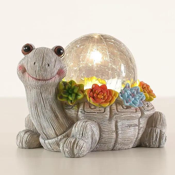 Solar Turtle Statue Garden Decor with Succulent Cracked Glass LED Lights Outdoor Decor Tortoise Figurines for Yard Lawn Balcony Patio Mom Decorations Women Birthday Housewarming Gifts by GreenHaven Gardens