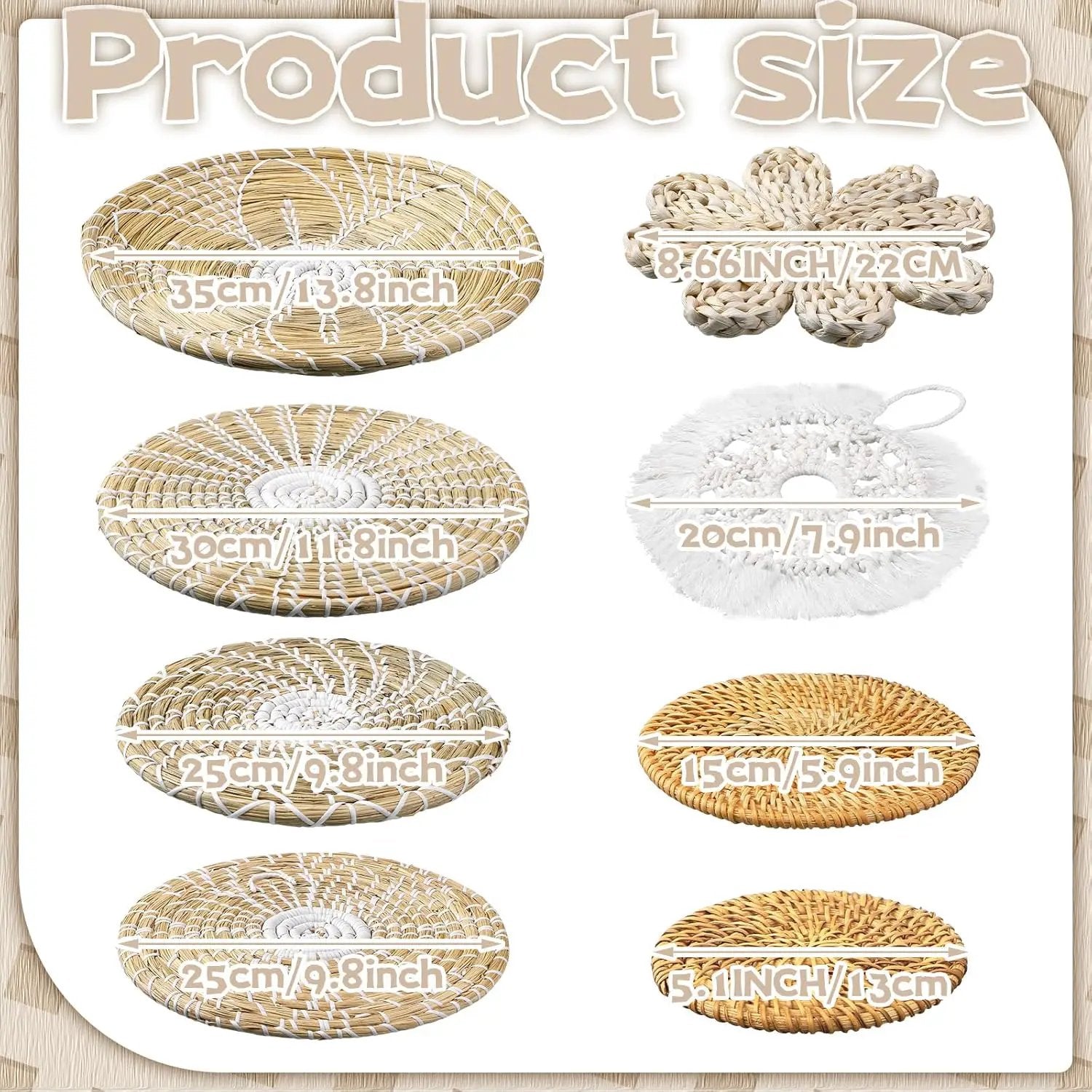 11 Pcs Boho Hanging Wall Basket Decor Handmade Woven Basket Wall Decorative Boho Wicker Baskets Placemats Round Farmhouse Bulrush Art for Rustic Home Decorations Christmas Gift(Fresh) by GreenHaven Gardens