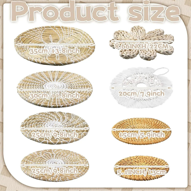 11 Pcs Boho Hanging Wall Basket Decor Handmade Woven Basket Wall Decorative Boho Wicker Baskets Placemats Round Farmhouse Bulrush Art for Rustic Home Decorations Christmas Gift(Fresh) by GreenHaven Gardens