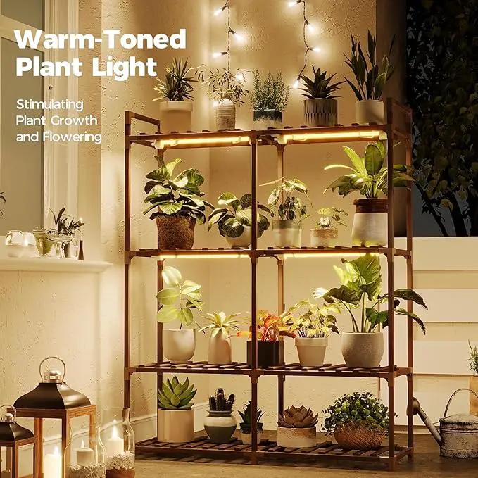Bamworld Plant Stand with Grow Lights for Indoor Plants Wood Plant Shelf 4 Tier Large Flower Stand for Mutiple Plant Holder Rack for Patio Living Room Balcony by GreenHaven Gardens