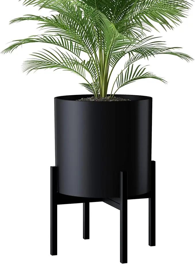 FaithLand Plant Pot 14 inch - Perfectly Fits Mid-Century Modern Plant Stand - Drainage Plug and Drainage Mesh Screen - Matte Black by GreenHaven Gardens