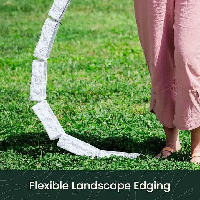 Beuta Landscape Edging | Garden Edging Border | No Dig Faux Stone Bricks & Spikes for Lawn Edging, Flower beds, Pathways & Yards – 1 Pack | Each Pack Has 6 Bricks 48" Lx 4" W x 2.25" H|Limewash by GreenHaven Gardens