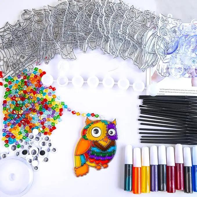 Winlyn 24 Sets Owl Suncatchers Ornaments Decorations DIY Window Paint Art Suncatchers Owl Craft Kits Sun Catchers for Kids Home Classroom Winter Holiday Season Fall Christmas Activities Party Favors by GreenHaven Gardens