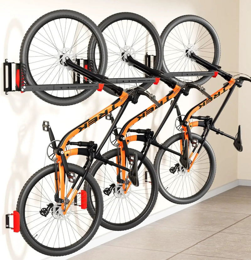 3-Pack Swivel Bike Rack Wall Mount, Bike Hangers for Garage, Space-Saving Vertical Bike Holder, Holds up to 77 lbs, Bicycle Wall Hanger Storage, No Heavy Lifting Required Indoor Hanging Bike Rack-Red by GreenHaven Gardens
