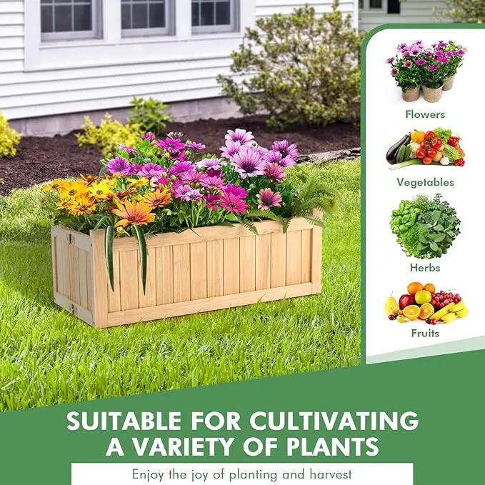 GRAFFY Raised Garden Bed, Folding Wood Planter Box w/Removable Bottom & Drainage, Elevated Planter for Flower Herb Vegetable Fruit, Plant Container for Grass Lawn Patio Backyard (27.5"D x 12"W x 10"H) by GreenHaven Gardens