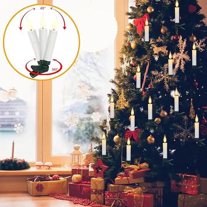 DRomance Christmas Tree Flameless Taper Candle Lights Battery Operated with 10-Key Remote and Timer, 30 Pack Plastic 3D Wick Flickering LED Taper Candles Multi-Using Home Garden Holiday Decor 3.4" by GreenHaven Gardens