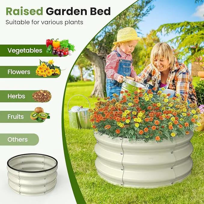 2pcs 2x2x1 FT Galvanized Raised Garden Bed Kit, Round Raised Garden Beds Outdoor Raised Beds for Gardening, Planter Boxs for Vegetables Flower Herb(Pearl White & Sage Green) by GreenHaven Gardens
