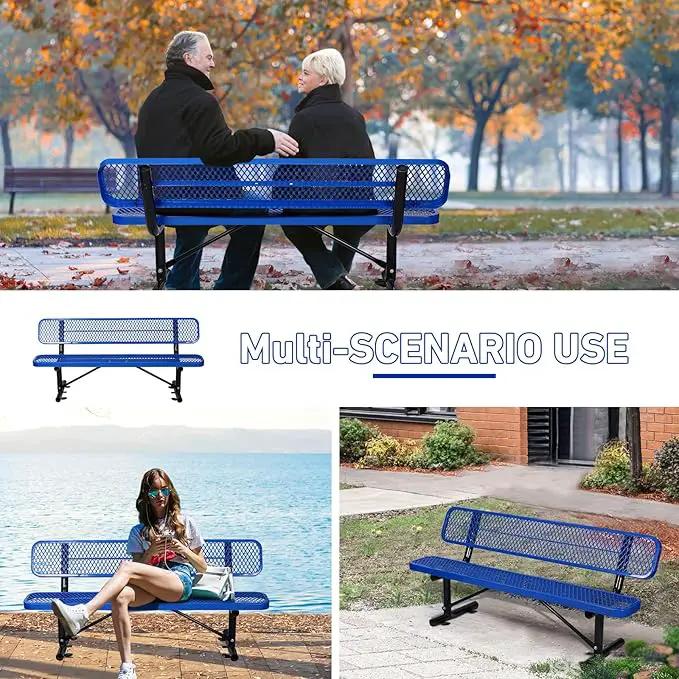 Heavy Duty Park Bench with Back Portable Frame, Outdoor Metal Park Bench with Backrest, Steel Mesh Outdoor Bench for Garden, Lawn, Patio, Porch, Park, Yard (Blue, 72.4" L x 23.2" W x 32.5" H) by GreenHaven Gardens