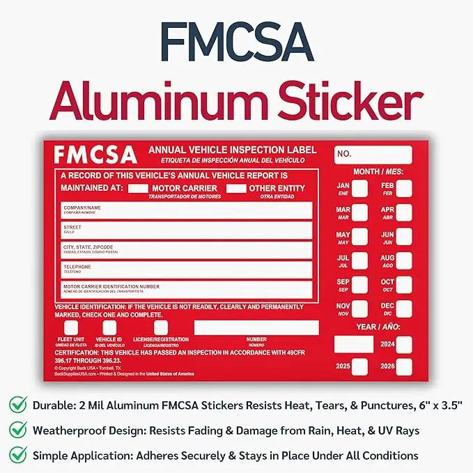 10 Pack Buck Aluminum Annual Vehicle Inspection Label with Punch Boxes, 2 Mil Red FMCSA Self Adhesive Sticker, DOT Compliant, Weatherproof, Tear Resistant, Easy to Write On, 6" x 3.5" - Made in USA by GreenHaven Gardens