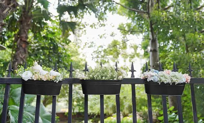 Dahey 3 Pcs Metal Hanging Flower Pots for Railing Fence Outdoor Planter 15.7 Inch Hanging Bucket Pots Countryside Window Flower Plant Holder with Detachable Hooks for Garden Yard Home Decor,Black by GreenHaven Gardens