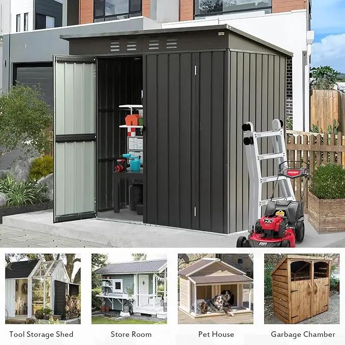 Domi Outdoor Storage Shed 6' x 4.5’, Metal Garden Shed with Galvanized Steel Frame for Bike, Tools, Lawn Mowers, Pool Toys, Outdoor Storage Cabinet with Lockable Door for Garden Lawn Patio (Dark Grey) by GreenHaven Gardens