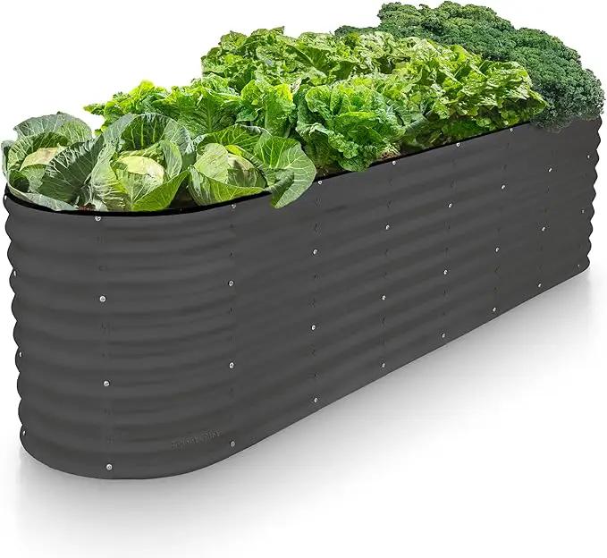 Galvanized Raised Garden Beds Outdoor // 8×2×2 ft Planter Raised Beds for Gardening, Vegetables, Flowers (Gray) // Large Metal Garden Box // Patented Tool-Free Design by GreenHaven Gardens
