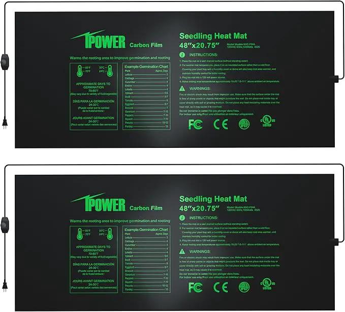 iPower 48" x 20.75" Seeding Heat Mat with Thermostat Temperature Adjustable Knob, 2 Pack Durable Warm Hydroponic Plant Germination Starting Pad by GreenHaven Gardens