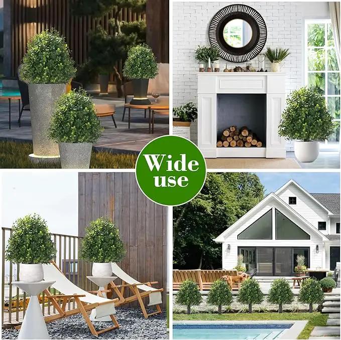 20" Artificial Boxwood Topiary Balls Trees with Ground Spike, 2 Pack UV Resistant Artificial Shrubs, Fake Evergreen Artificial Plant Brush for Indoor Outdoor Front Porch Garden by GreenHaven Gardens