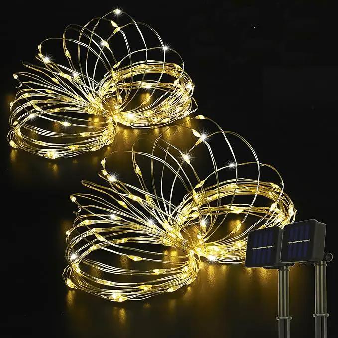 2 Pack 33ft 100 LED Solar Fairy String Lights(Warm White+Cool White+Multicolor) by GreenHaven Gardens