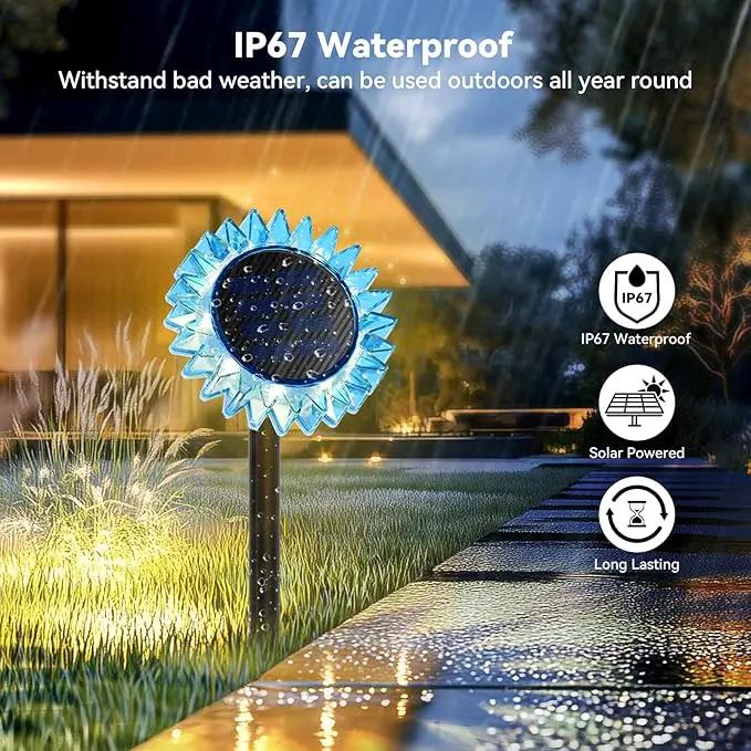 Outdoor Solar Lights, 4 Pack Led Solar Sunflower Lights, Stake/Wall 2-in-1 Waterproof Solar Garden Lights for Yard, Landscape, Fence, Patio, Driveway, Pathway, Backyard Decoration (Warm White) by GreenHaven Gardens
