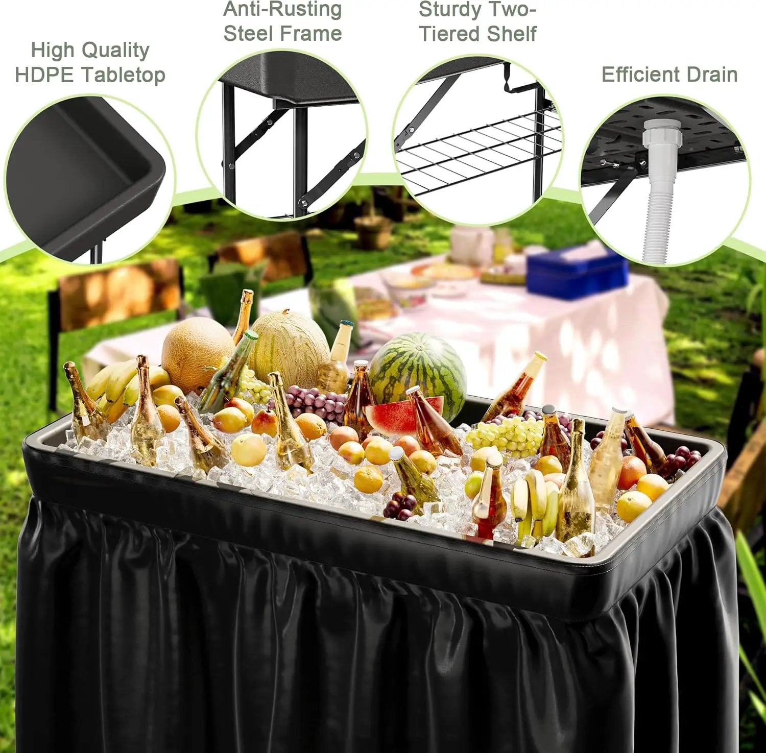 4 Foot Ice Cooler Table with Matching Skirt & Drain Hose, with Iron Stand, Portable Patio Outdoor Chilling Table Portable Bar for Events for Party, Picnic, BBQ, Camping (Black) by GreenHaven Gardens
