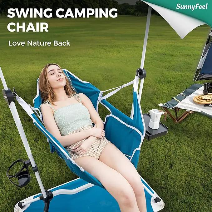 SUNNYFEEL Hammock Camping Chair, Oversized Swinging Camping Chair, Portable Hammock Chairs with Cup Holder, Beach Mat, MAX 300lbs Heavy Duty for Outdoor Travel Lawn Backyard Beach (Blue) by GreenHaven Gardens