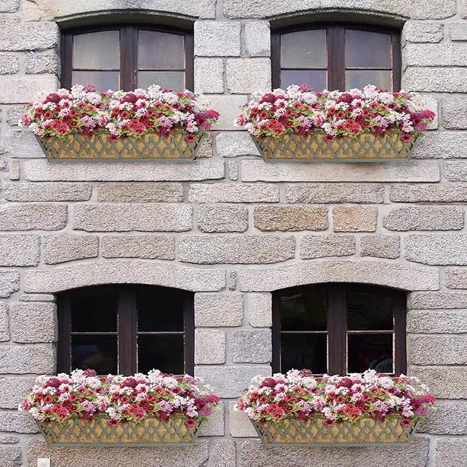 4 Pack 24 Inch Window Boxes Planters Railing Planter Box with Adjustable Brackets for Porch Fence Patio Balcony Hanging Flower Baskets with Coco Liners for Outdoor Garden Decor - Grey by GreenHaven Gardens