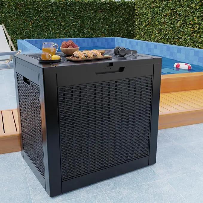 36 Gallon Outdoor Deck Box,Storage Lockable Waterproof Patio Furniture,Garden Tools,Cushions,Pool Accessories Outside Storage Resin Box(Black Pattern) by GreenHaven Gardens