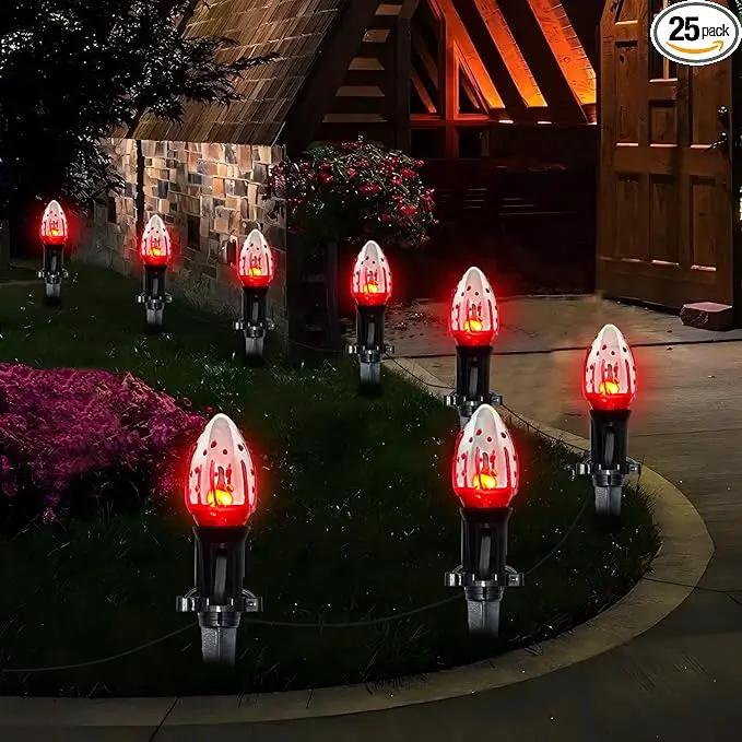 C9 Halloween Pathway Lights Outdoor, 38Ft Halloween Blood Teardrop Pathway String Lights with 25 C9 Flicker Flame Lights, Halloween Decoration Walkway Lights for Outdoor Pathways Gardens and Yards by GreenHaven Gardens