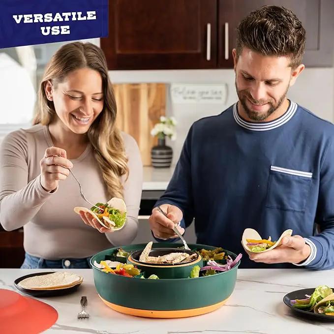 Taco Tuesday Kit - Taco Bar Serving Set for a Party - 30oz Heated Pot, 4 Taco Holders, & Detachable Lazy Susan Tray - Taco Night Fiesta – Unique Couple & Housewarming Gift Set Ideas by GreenHaven Gardens