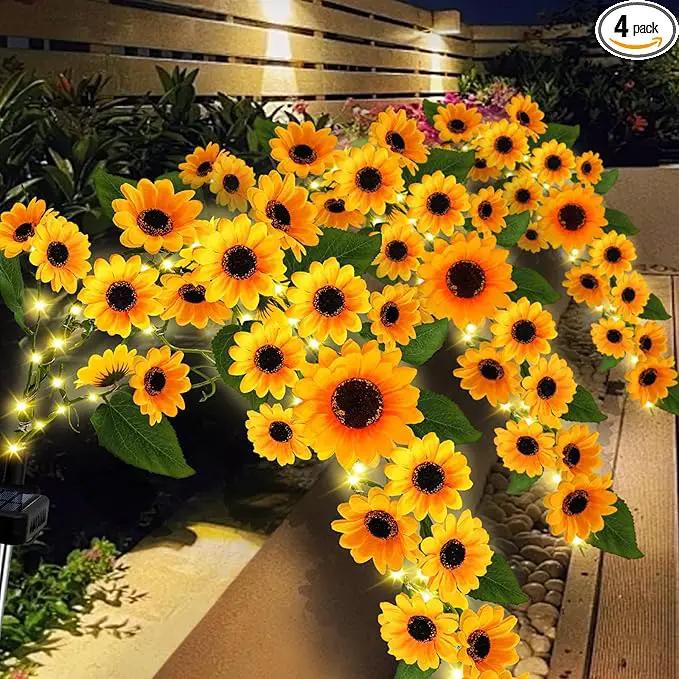 Solar Garden Lights Outdoor, 4 Pack Sunflower Lights with 92 Lifelike Sunflower, Waterproof 360 Bright LED Fall Garden Decor Solar Flowers for Patio Flowerbed Yard, Gift for Mom by GreenHaven Gardens