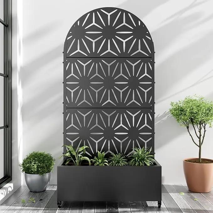 Casaphoria Metal Raised Garden Bed with Trellis and Wheels, 72"x35"x16" Arched Planter Box for Climbing Plants, Vegetables & Vines, Features Drainage Holes and Privacy Screen (Black-Star) by GreenHaven Gardens