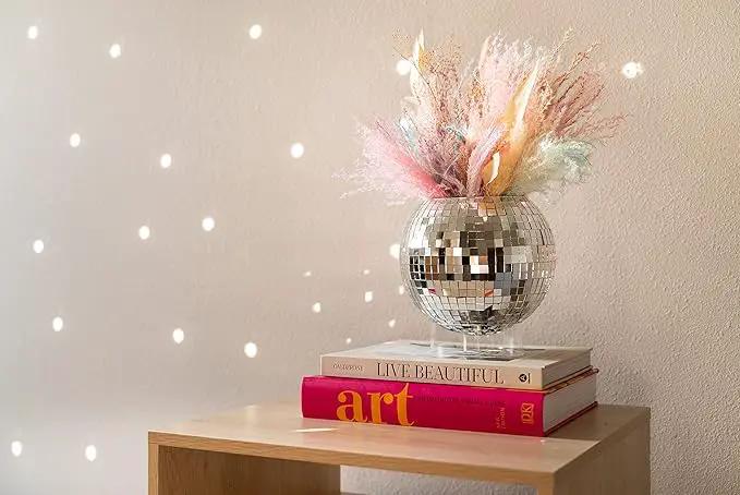 Hanging Disco Ball Planter 8" - with Acrylic Stand and Macrame Plant Hanger - Home Décor, Room Décor, Patio or Boho Décor, Mirror Disco Planter, Disco Decor (8" with Base) by GreenHaven Gardens