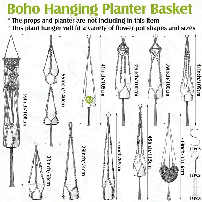 Hoteam 12 Pcs Macrame Plant Hangers Macrame Hanging Planters for Indoor Plants Handmade Boho Hanging Baskets Flower Pots Holder for Outdoor Home Wall Decor by GreenHaven Gardens