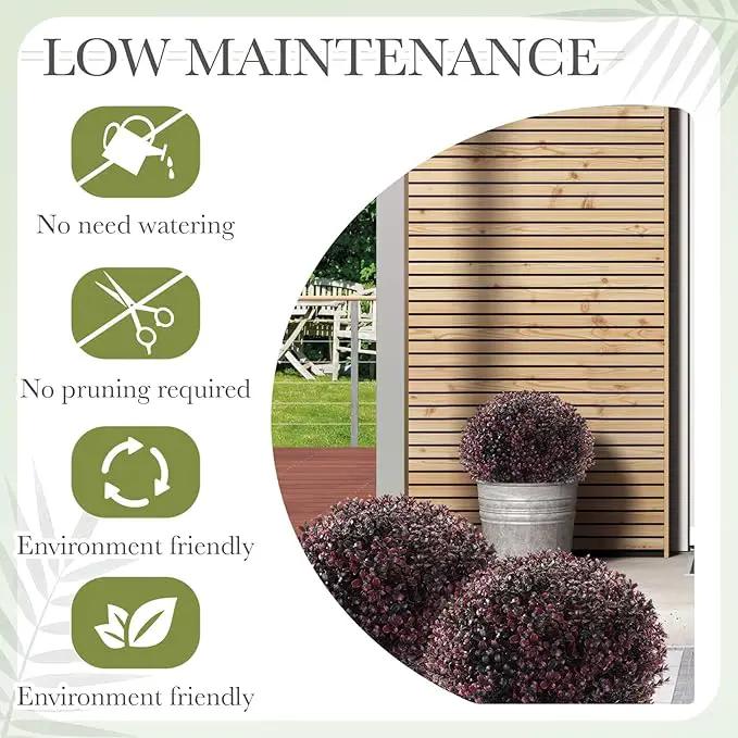 Yunlly 4 Pack 18" Artificial Boxwood Ball Bush Topiary Trees Fake Outdoor Plants, Realistic UV Resistance Faux Shrubs with Spike Greenery Topiary for Front Porch Garden Yard Patio Indoor (Dark Purple) by GreenHaven Gardens