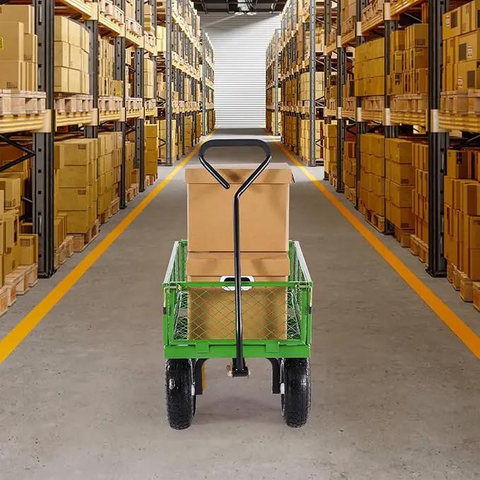 VEVOR 680 Lbs Steel Garden Cart on Wheels, Heavy Duty Garden Wagon Cart Pullable, Metal Outdoor Utility Yard Wagon Carts with 10" Tires, Mesh Removable Sides and 180°Rotating Handle by GreenHaven Gardens