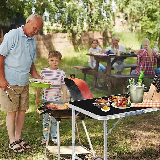 Outvita 6ft Portable Folding Camping Table, Outdoor Waterproof Adjustable Height Table, Aluminum Lightweight Suitcase Foldable Table for Picnic BBQ Beach Dining by GreenHaven Gardens