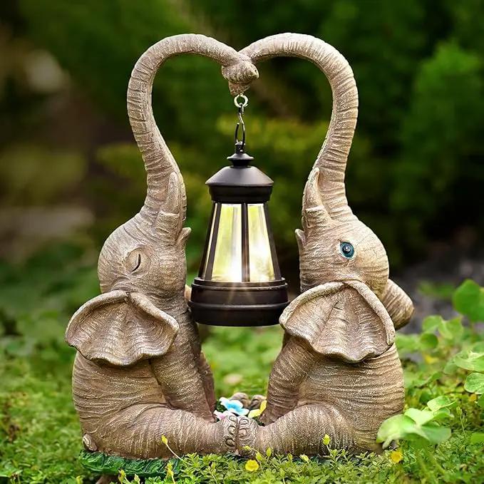 Elephant Statue Easter Garden Decor with LED Solar Lights-Set of 2 Good Luck Elephant Outdoor Statue Christmas Decorations for Yard Patio,Porch,Home -Mothers Day Gifts for Women, Mom, Grandma by GreenHaven Gardens