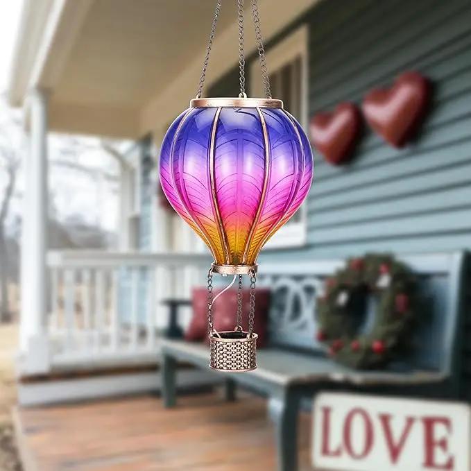 TERESA'S COLLECTIONS Hot Air Balloon Solar Lantern for Garden Decor ,Flickering Flame Hanging Solar Light for Outdoor ,Purple & Pink Plastic Lamp for Yard Tree Gift for Mom by GreenHaven Gardens