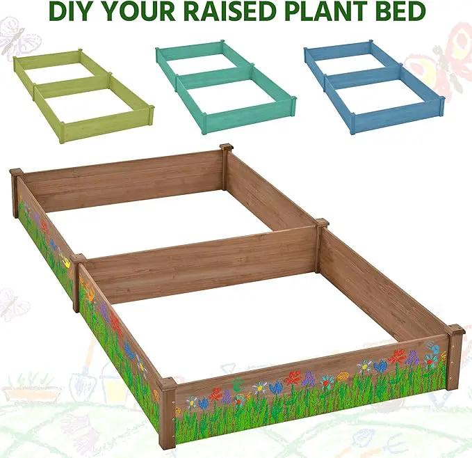 Yaheetech 8×4ft Wooden Horticulture Raised Garden Bed Divisible Elevated Planting Planter Box for Flowers/Vegetables/Herbs in Backyard/Patio Outdoor, 93 x 48 x 10in, Dark Brown by GreenHaven Gardens
