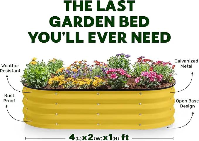 Galvanized Raised Garden Beds Outdoor // 4×2×1 ft (2-Pack) Planter Raised Beds for Gardening, Vegetables, Flowers (Yellow) // Large Metal Garden Box by GreenHaven Gardens