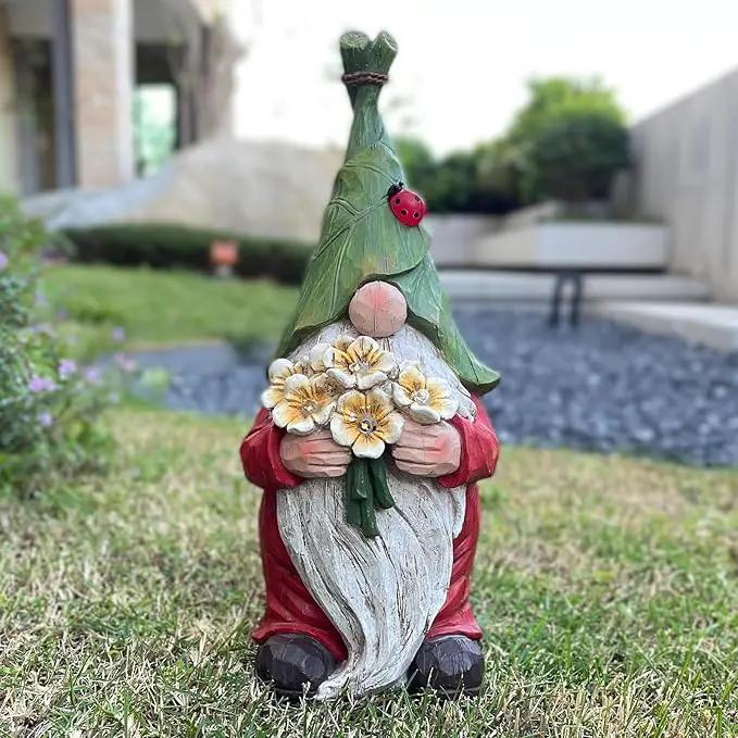 Garden Gnome Statue Outdoor Decor, Solar Garden Gnome Figurine Light, Resin Statues Sculpture for Patio Yard Lawn Outdoor Decorations by GreenHaven Gardens