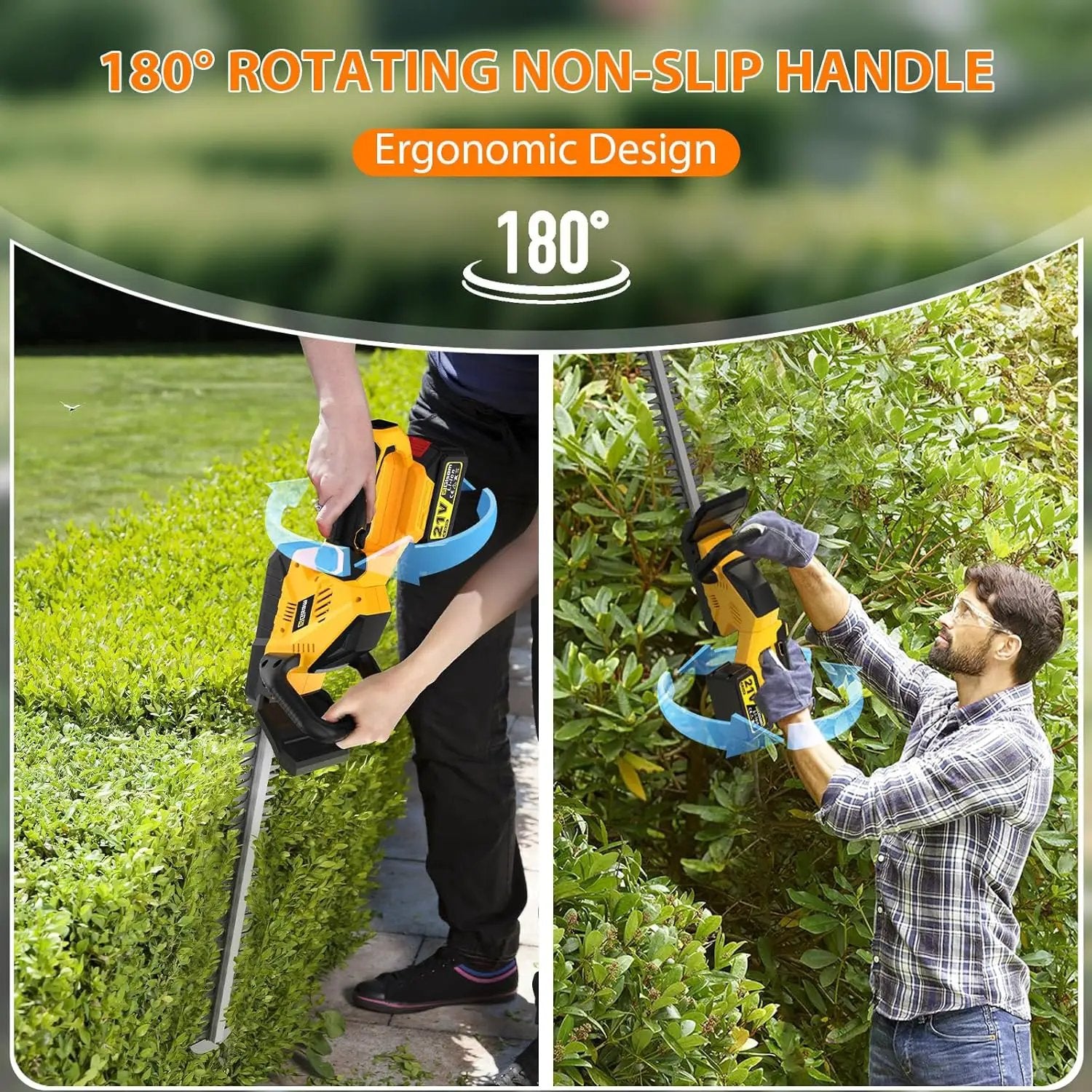 22''Hedge Trimmer Cordless,21V Electric Handheld Bush Clipper with 2 Pack 4000mAh Rechargeable Batteries,3200RPM 180°Rotatable Head,3/4''Blade Gap,Lightweight & Compact Trimmer by GreenHaven Gardens